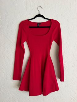 Red Knit Long Sleeve Mini Dress