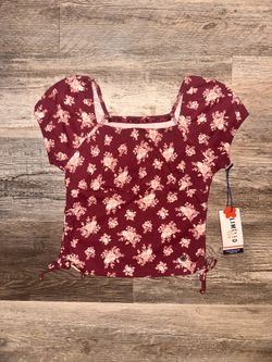 Limited Too Burgundy Floral Square-Neck Girls' Top