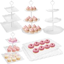 10-Piece White Dessert Display Set – Cupcake Stands, 3-Tier Trays & Serving Platters