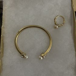 Gold and Pearl Bracelet With Matching Ring