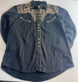 Scully Men's Black Beige Embroidered Cotton Woven Point Collar Button-Up Shirt M