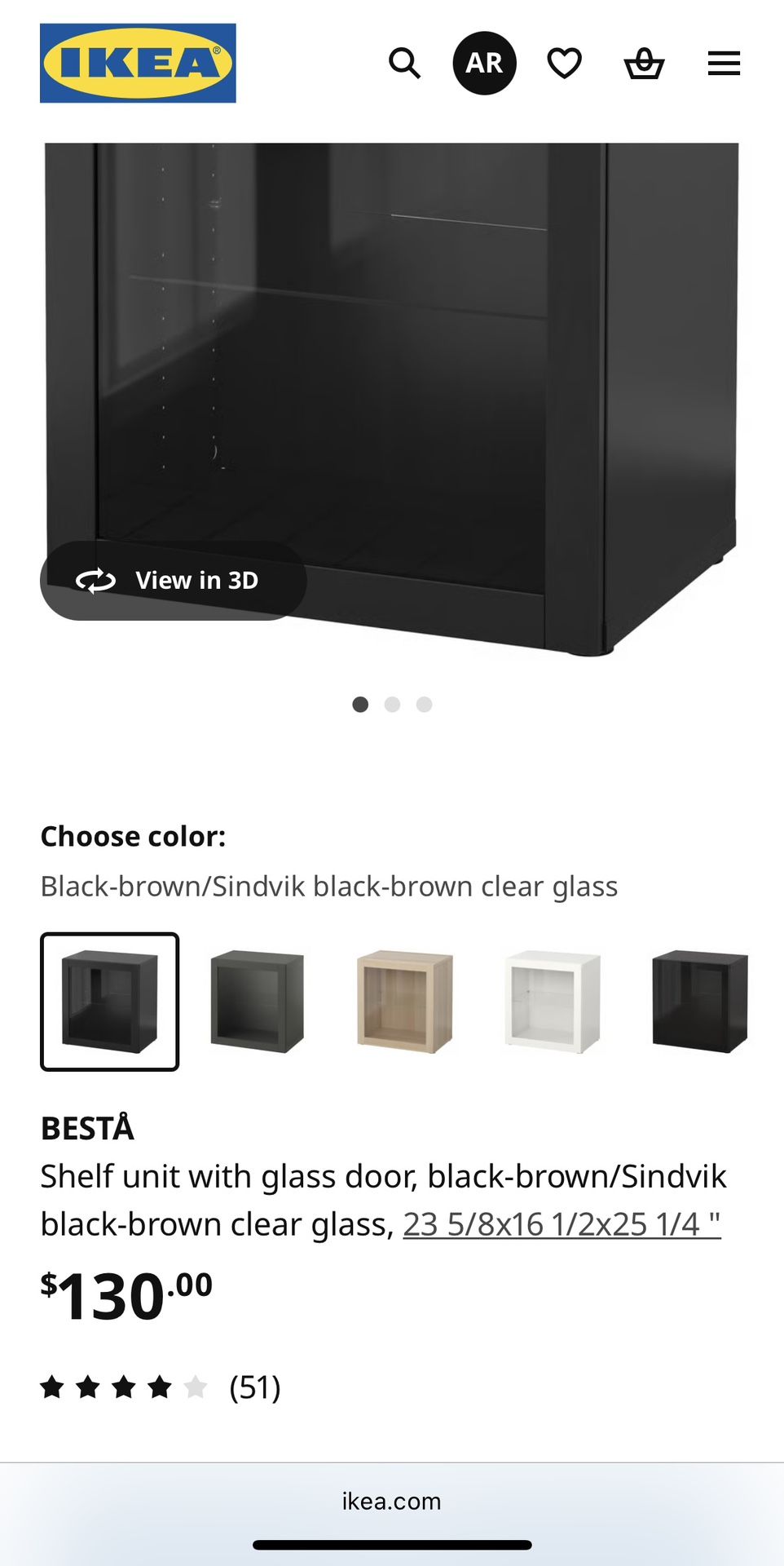 IKEA Black-Brown Besta Cabinet with Clear Glass Door and Legs