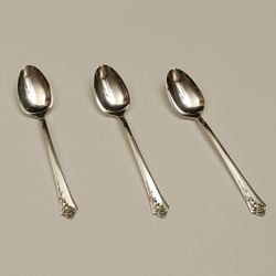 Antique Sterling Silver 925 Teaspoon Set of 3 Oneida Damask Rose Silverware Flatware Gold Silver Platinum Bullion Spoon Spoons 001
