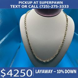 14K Yellow Gold Rope Chain Necklace — 41.5g