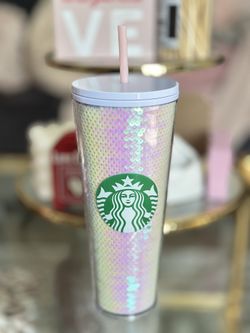 White Sequin Starbucks Tumbler 