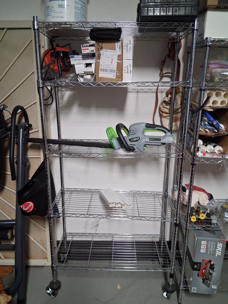 72" × 16" x 36" 5 Tier Storage Racks Shelving, Heavy Steel Shelves, Adjustable Wire Shelving Rack with Heavy Duty Casters/Wheels