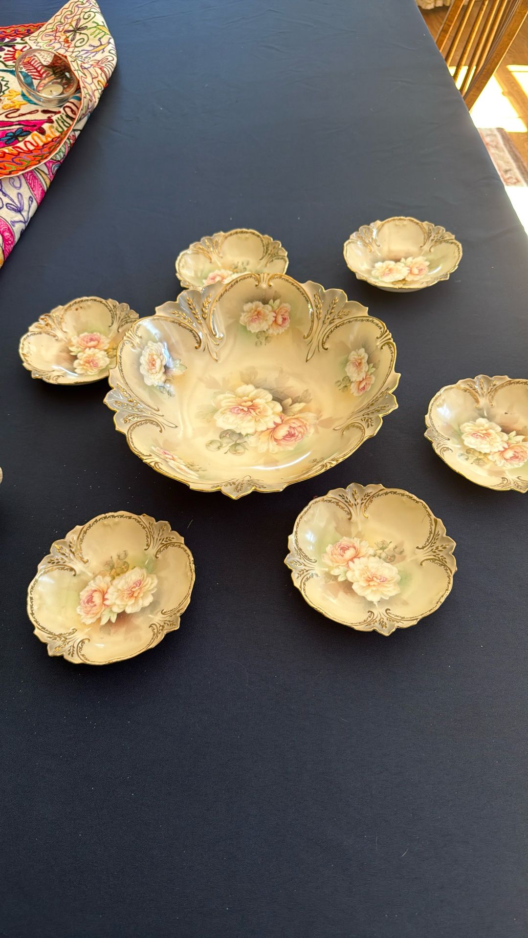 Antique German Fruit Bowl With 6 Dessert Dishes