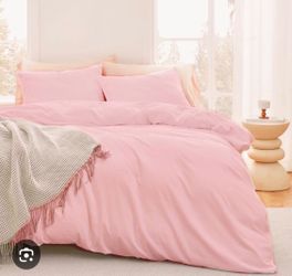 3pcs king size duvet cover set, pink, new
