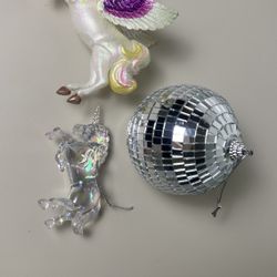 Set Of 3 Ornaments Unicorn And Disco ball
