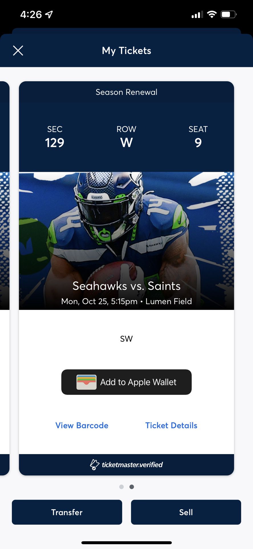 Seahawks vs Saints MNF 2 Tickets