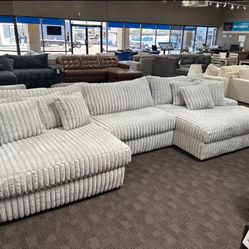 Big Corduroy Fluffy Grey Sectional 