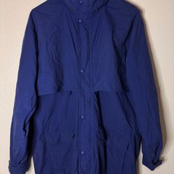Eddie Bauer Zip Jacket Men's Large Blue Wind Ski Snow Hidden Hood Vented Goretex