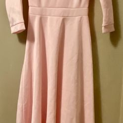 ZAFUL Solid Pastel Blush Pink Polyester Maxi Dress 3/4 Sleeve Women's M
