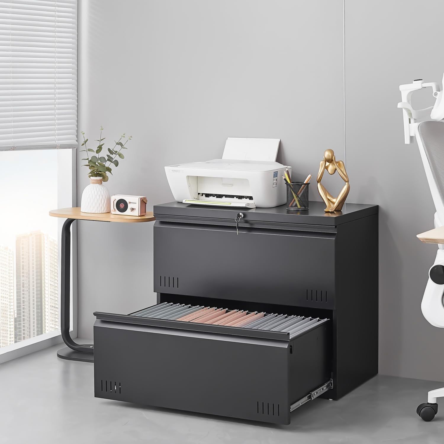 2 Drawer File Cabinet, File Cabinets for Home Office, Printer Stand, File Cabinet with Lock, Lateral Filing Cabinet for A4/Letter/Legal Size File Fold