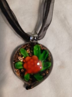 New 3D flower murano glass pendant necklace