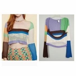Earthbound Trading Co. multi-colored knit crop top size M