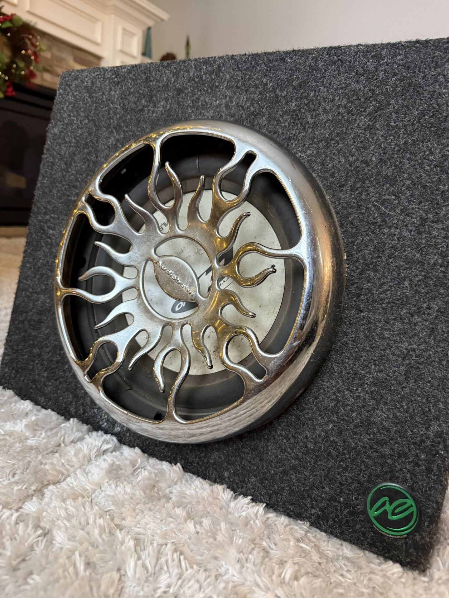 Audiobahn 12” Subwoofer in Ported Enclosure – Flame Grille – Powerful Bass – Tested – Car Audio