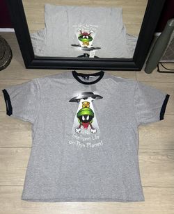 Vintage 1990s Marvin The Martian Looney Tunes Intelligent Life Ringer Shirt