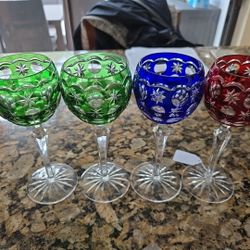 Cut Crystal Small Hock Glasses in Four colors with Star/Circle pattern