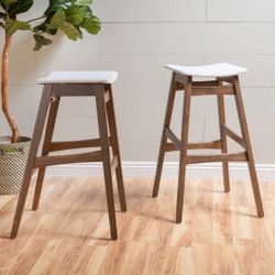 Christopher Knight Home® Emmaline Retro Bar Stools, Set of 4 - Beige Fabric/Walnut Finish, 29.5" H