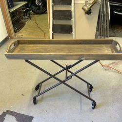 Folding Wood Rolling Tray Table - Like New