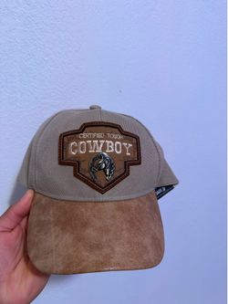 COWBOY TOUGH TWO TONE BASEBALL HAT, W FAUX SUEDE BILL