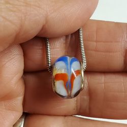 Vintage 925 Sterling Silver Snake Chain Necklace 18" PANDORA With Glass Pendant