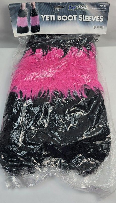 💖 FunTasma Yeti Boot Sleeves – Black & Neon Pink Faux Fur – New in Package 👢
