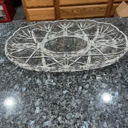 Clear Vintage Serving Tray with Four Divided Sections.  Size 14 1/2 inches wide.  Preowned Excellent condition.  no cracks or chips.  