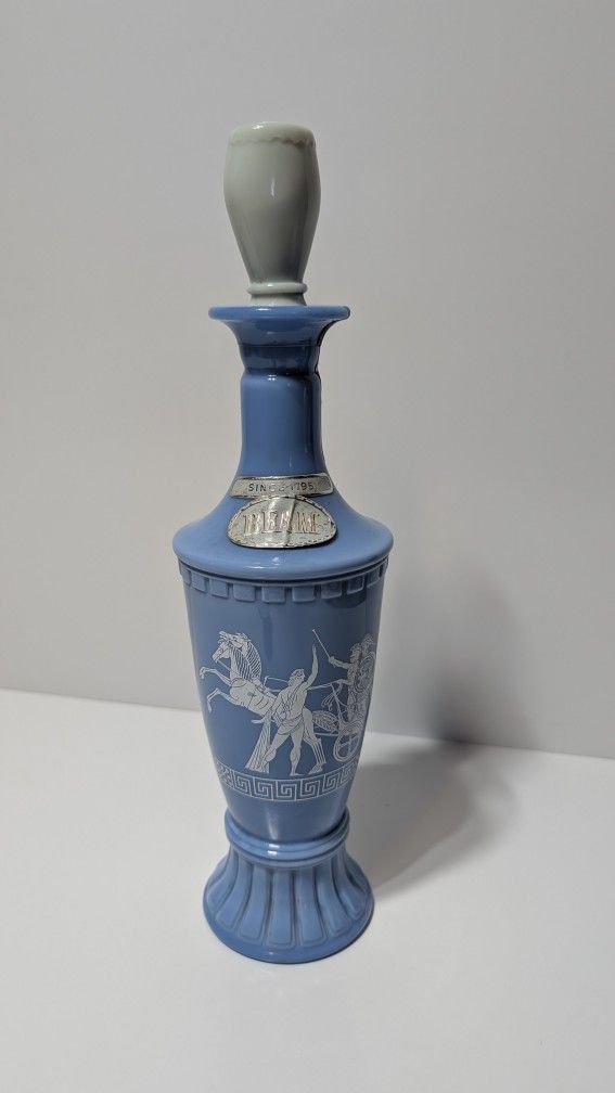 1974 Jim Beam Olympic Decanter Blue Wedgwood Style Kentucky Straight Bourbon Bottle 15"