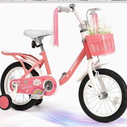 16 Inch Kids Bike Girls Bike Boys for 3-10  Height 41"-46" with Kickstand &Training Wheels, Pink B-14