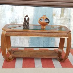 Stunningly Gorgeous Art Deco Style Double Arch Oakwood and Glass Rectangular Console Table