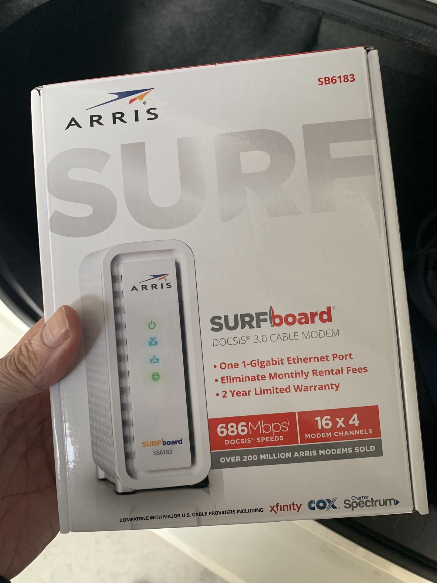 ARRIS SURFboard (16x4) DOCSIS 3.0 Cable Modem, 686 Mbps Max Speed, Certified for Comcast Xfinity, Spectrum, Cox, Cablevision & more (SB6183 White)