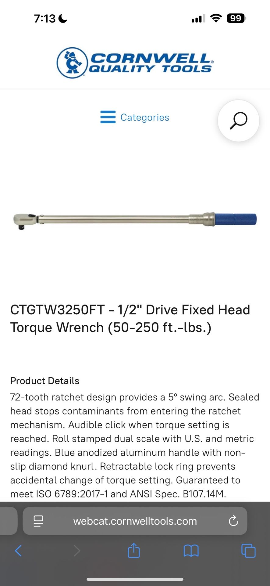 - 1/2" Drive Fixed Head Torque Wrench (50-250 ft.-lbs.)