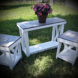 Beautiful farmhouse style hall table and end tables