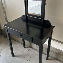 Black Vanity With Single Drawer And Mirror