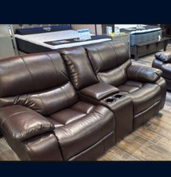 *Holiday Flash Sale!!!*---Sleek Madrid Brown Leather Reclining Loveseats---Now $599!!!---Delivery/$10 Down Financing😉