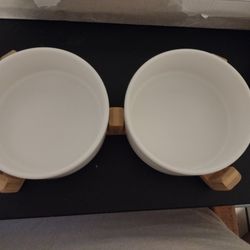 Ceramic Bowls On Wood Stand