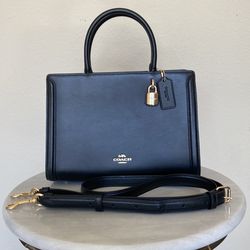 Authentic Coach Black Leather Satchel – Gold Hardware, Crossbody Strap
