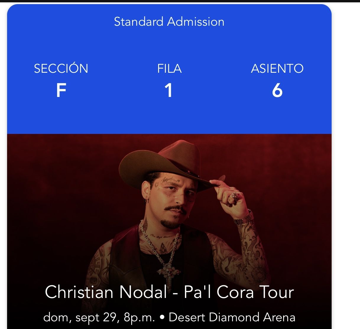 Christian Nodal 2 Boletos Sección F Línea 1