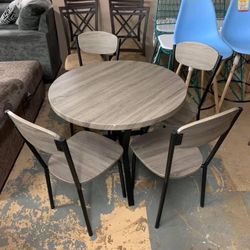 Blake Gray 5-Piece Round Dining Set /Dining table  and Chairs 