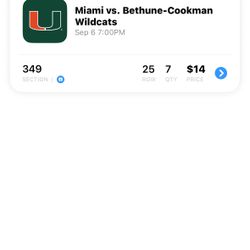 Miami Hurricanes Vs Bethune-Cookman Wildcats