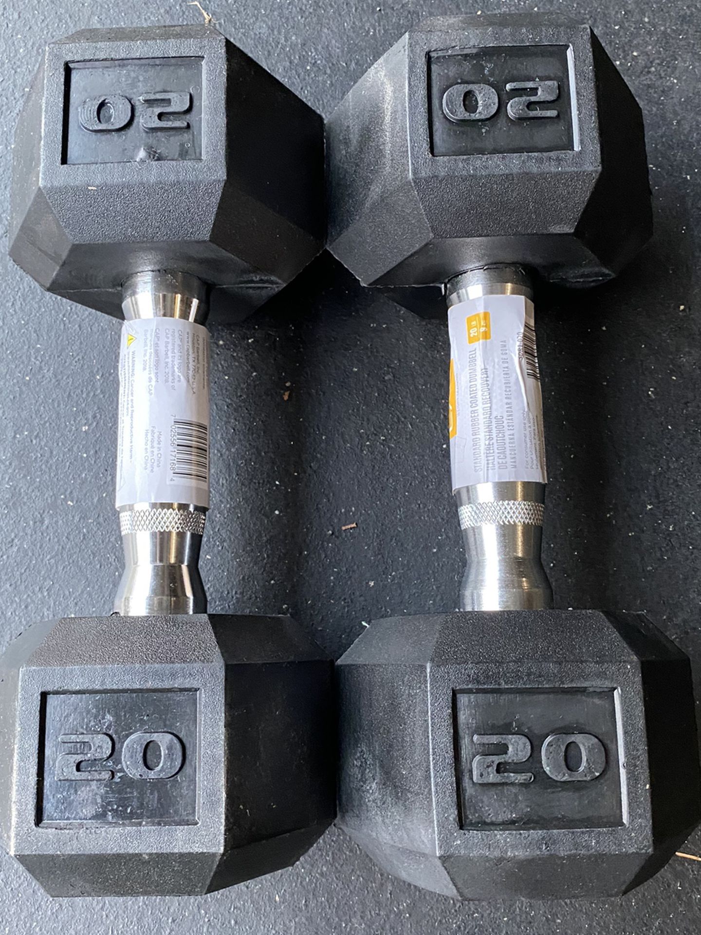 New 20 Lbs Rubber Coated Hex Shaped Dumbbells