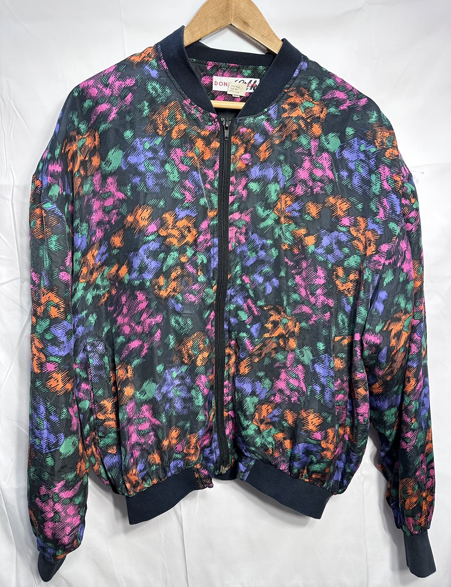 Rare Vintage Silk Jacket Don’t Stop Sz Medium Retro Uni Zip Front Colorful Bombe