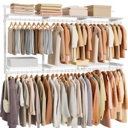 SONGMICS HOME Closet System Insert Organizer Adjustable Metal Shelving Unit 4-8 ft - White