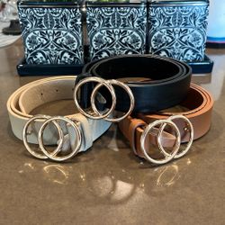 3 Pack Women Waist Belts With Double O-ring Gold Buckle