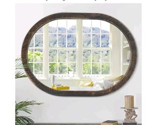 Large Oval Wood Mirror 26 x 18 Inch