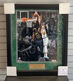 Jayson Tatum Boston Celtics Signed 16x20 Spotlight Photo Dunking On LeBron Framed To 23x27; Fanatics COA
