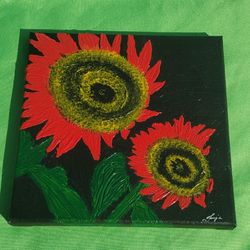 Abstract Acrylic Sunflower. 8"×8" .  OBO