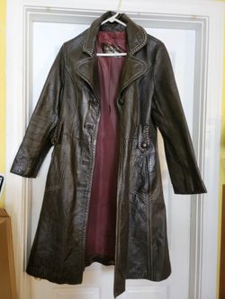 Dark Brown Leather Long Trench Coat